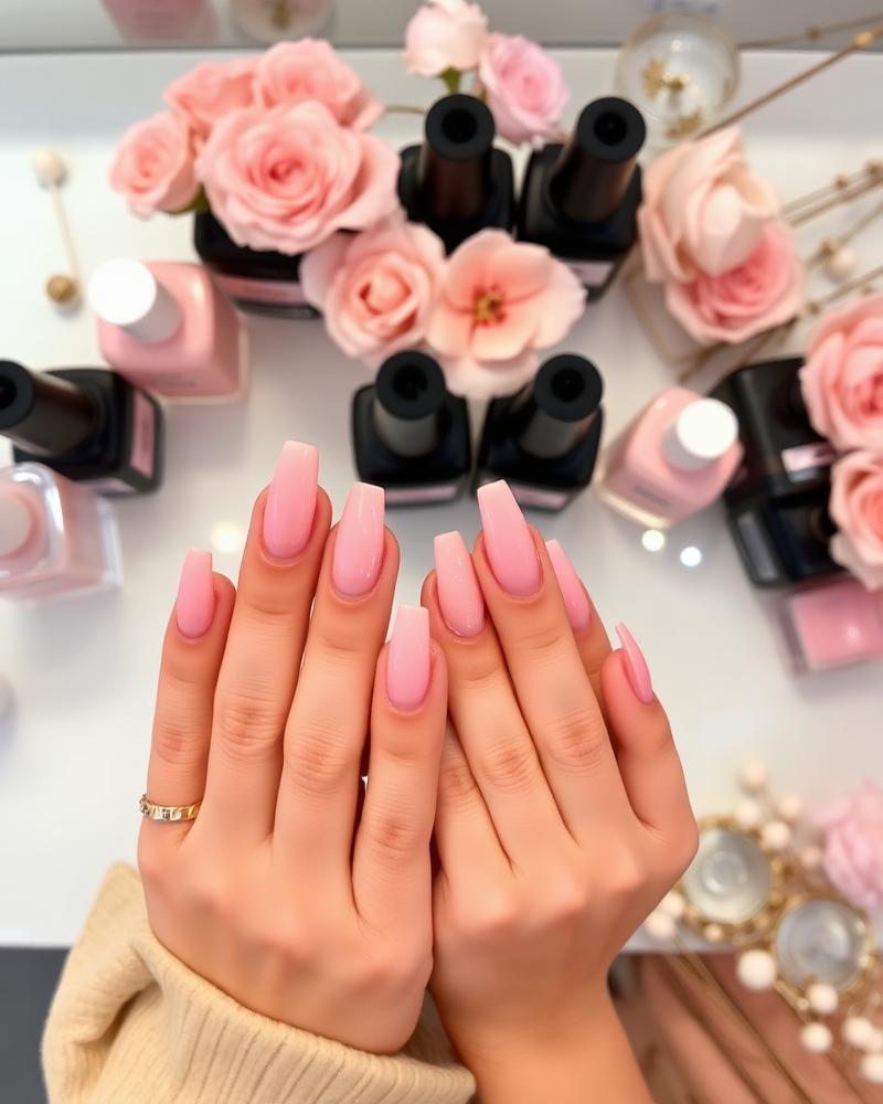 Beautiful pink gel nail art